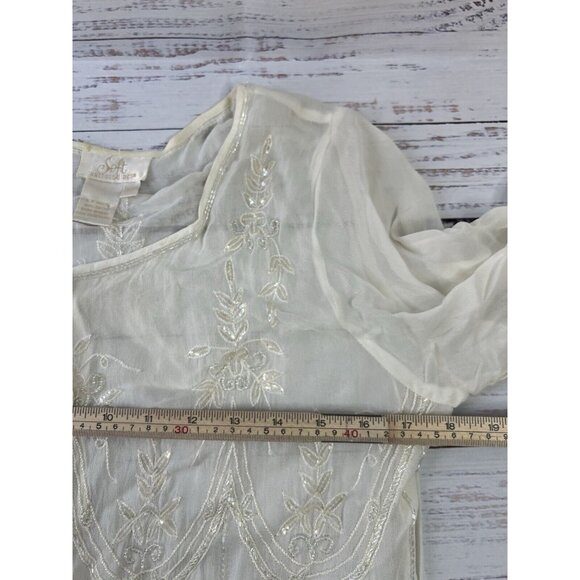 Vintage Soft Surroundings Sheer White Sequence Beaded Blouse M Whimsygoth Fairy - Picture 8 of 12